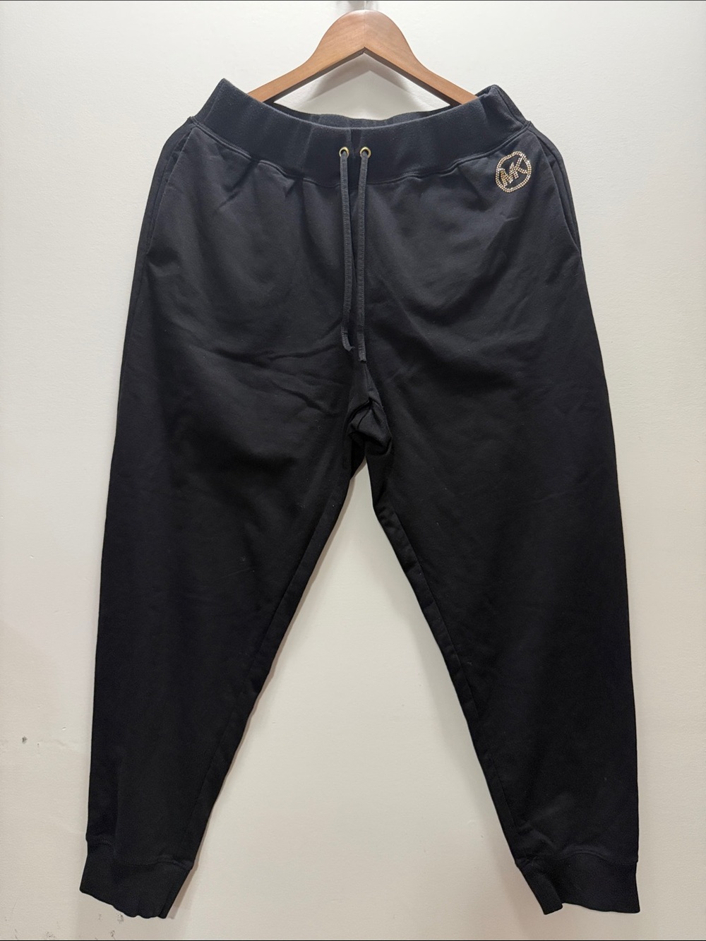 Michael Kors Black Jogger Pants with Gold MK Emblem Size L/ 36.5/26.5/11.5
